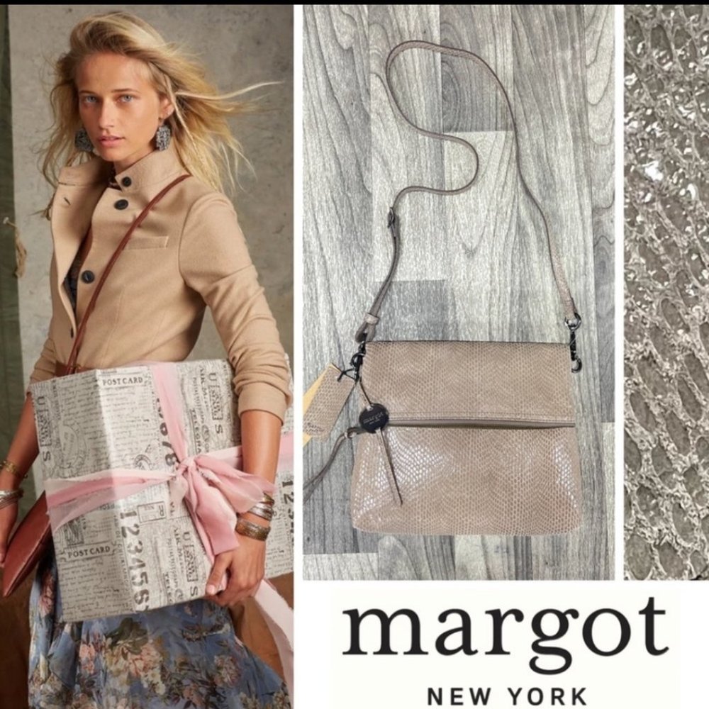 NWT Margot New York Robbie Fold-Over Shoulder Bag Sand Beige